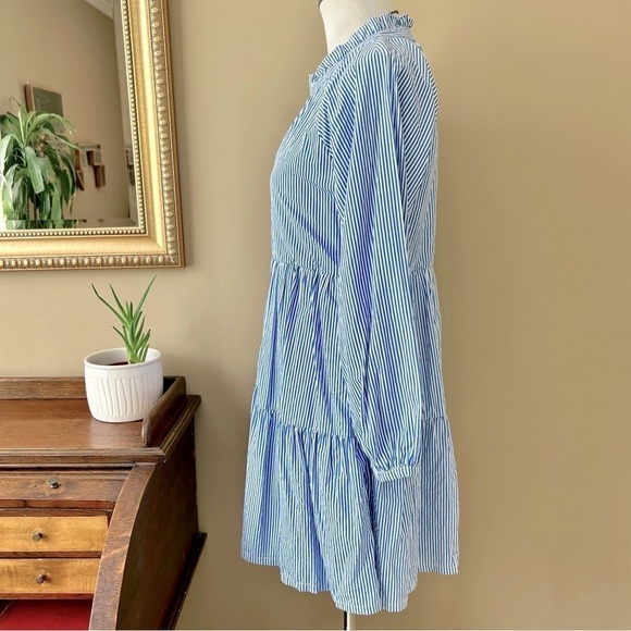 J Crew Tiered Popover Mini Dress Stripe Cotton Poplin Blue White Stripe Tiered M - Picture 8 of 13